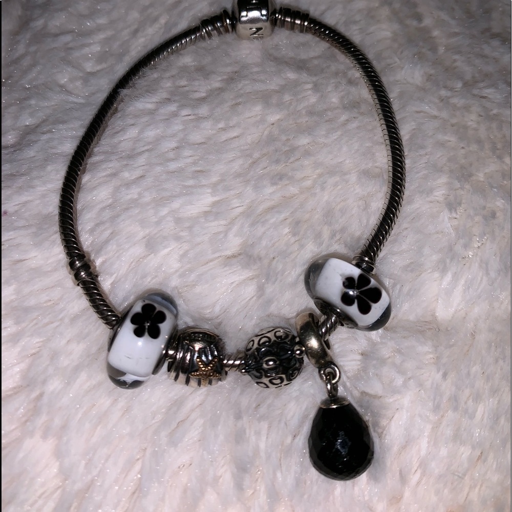 PANDORA BRACELET WITH 14k GOLD CHARM 5 CHARMS